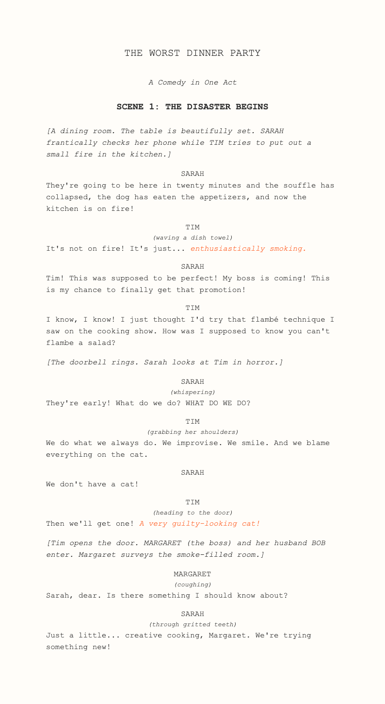 Comedy theatrical stage play script